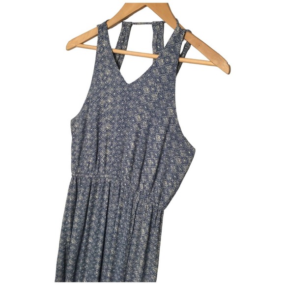 American Eagle Maxi V Neck Sleeveless Drape Arm Racerback Geometric Dress Blue M - Picture 2 of 13